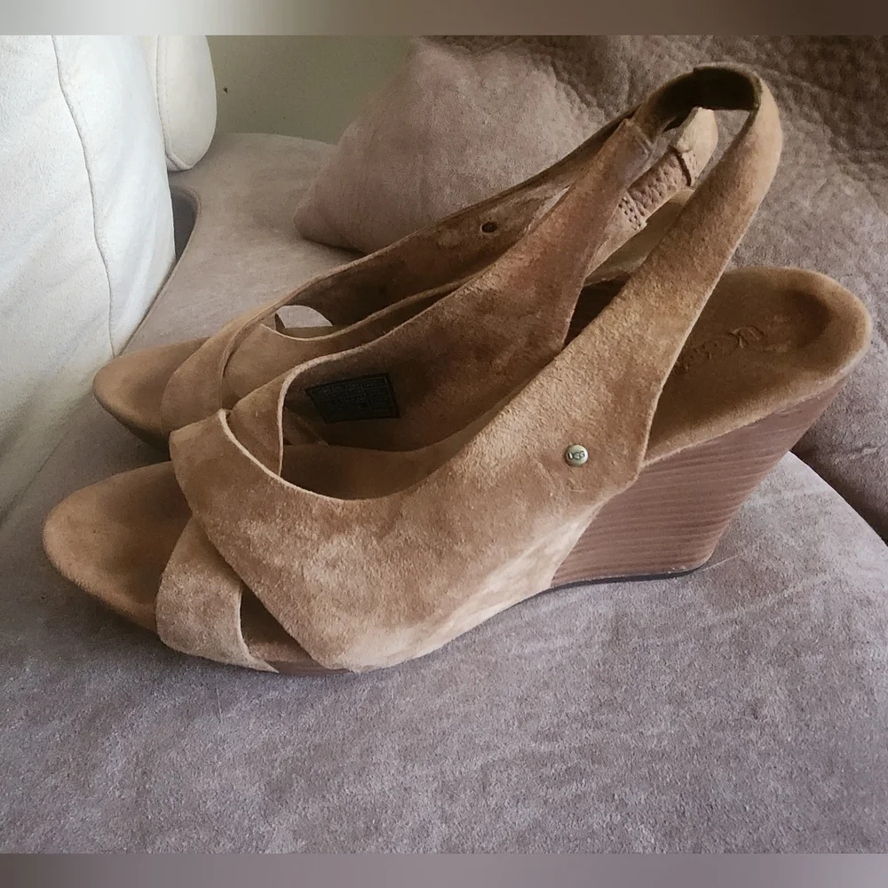 UGG Hazel Suede Wedge Sandals Open Toe